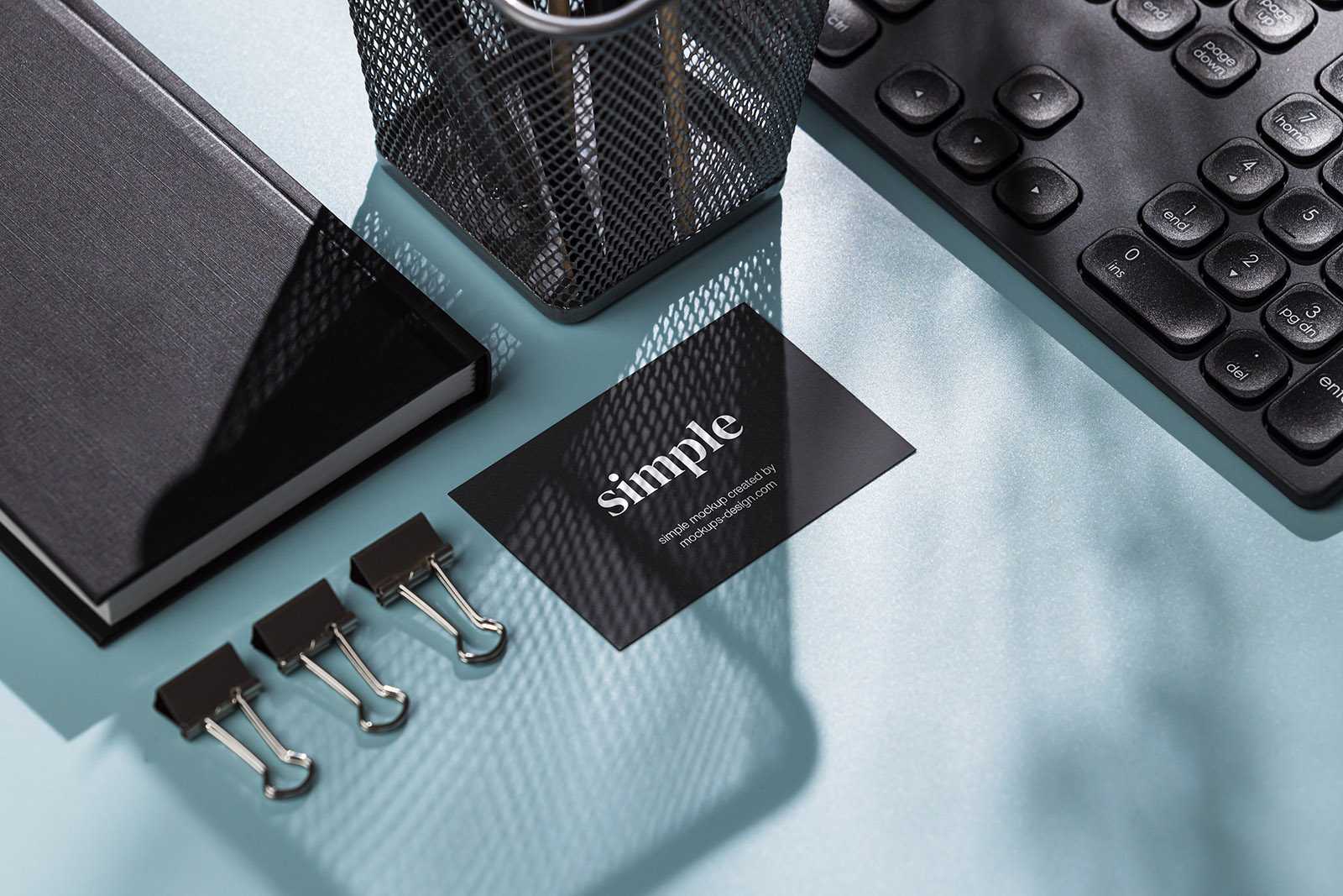 Mockup of business cards in office setting