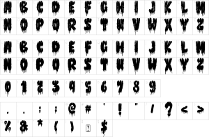 Mapa de caracteres da fonte Monster Scratch Font
