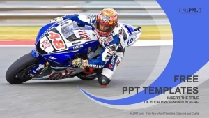 Motorcycle racing into a fast corner on track PowerPoint Templates