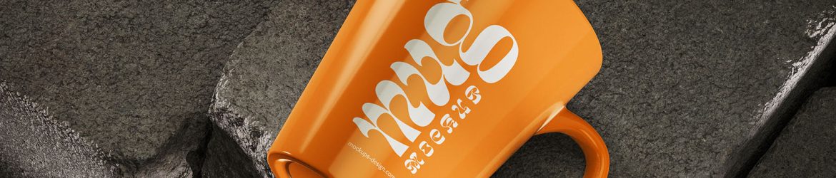 Mug on concrete brick mockup