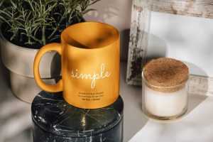 Mug on marble tile mockup