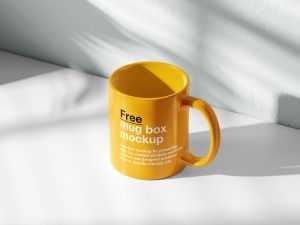 Mug on white shelf mockup