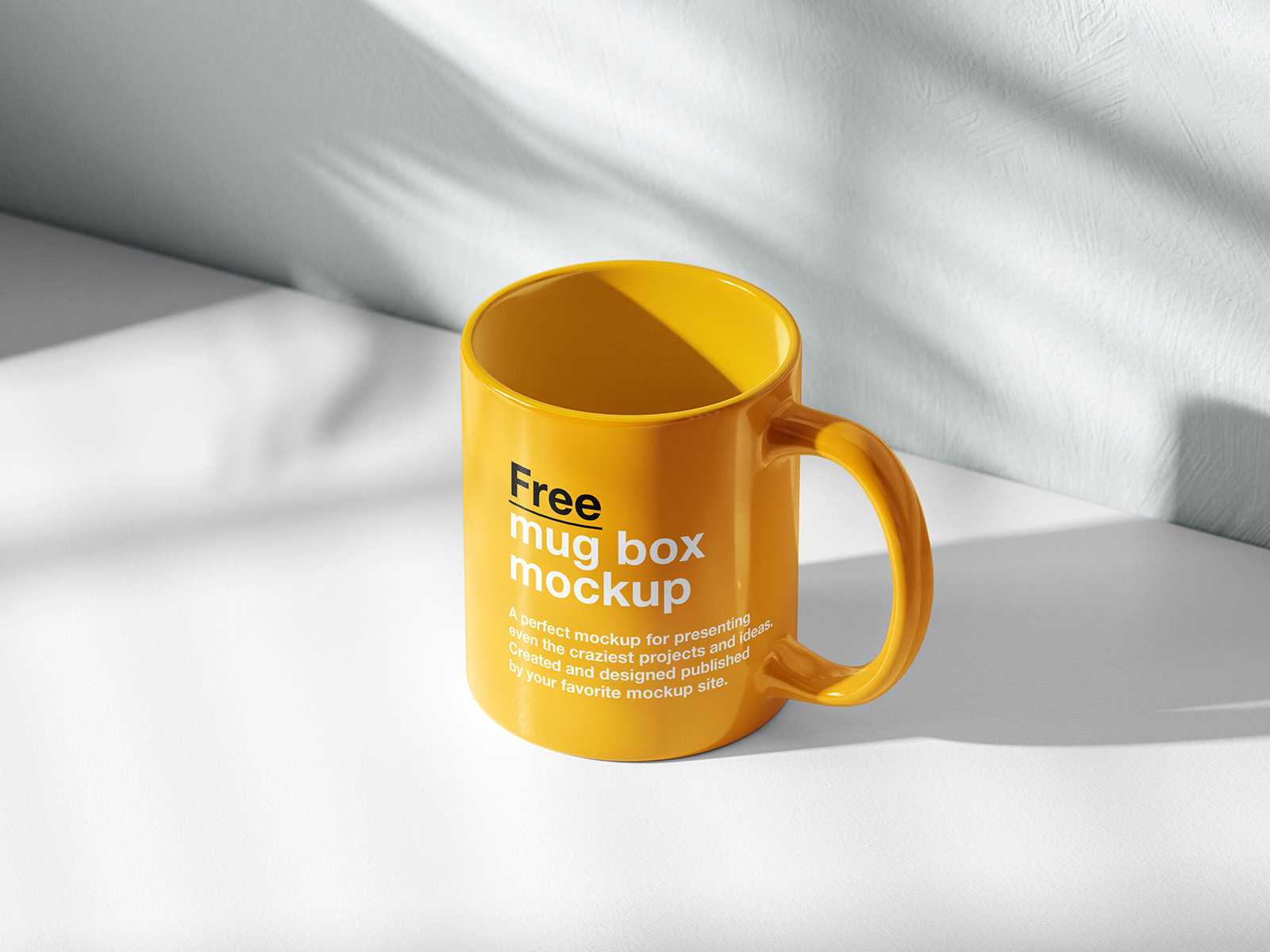 Mug on white shelf mockup