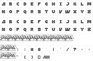 Mapa de caracteres da fonte Neon Vibes Font