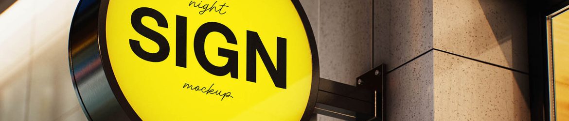 Night-lit round sign mockup - Instant Download
