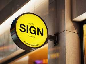 Night-lit round sign mockup - Instant Download