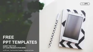 Notebook, pen and mobile phone PowerPoint Templates
