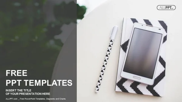 Notebook, pen and mobile phone PowerPoint Templates