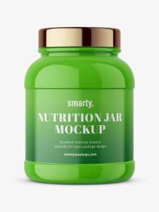 Nutrition jar mockup with silver cap - glossy