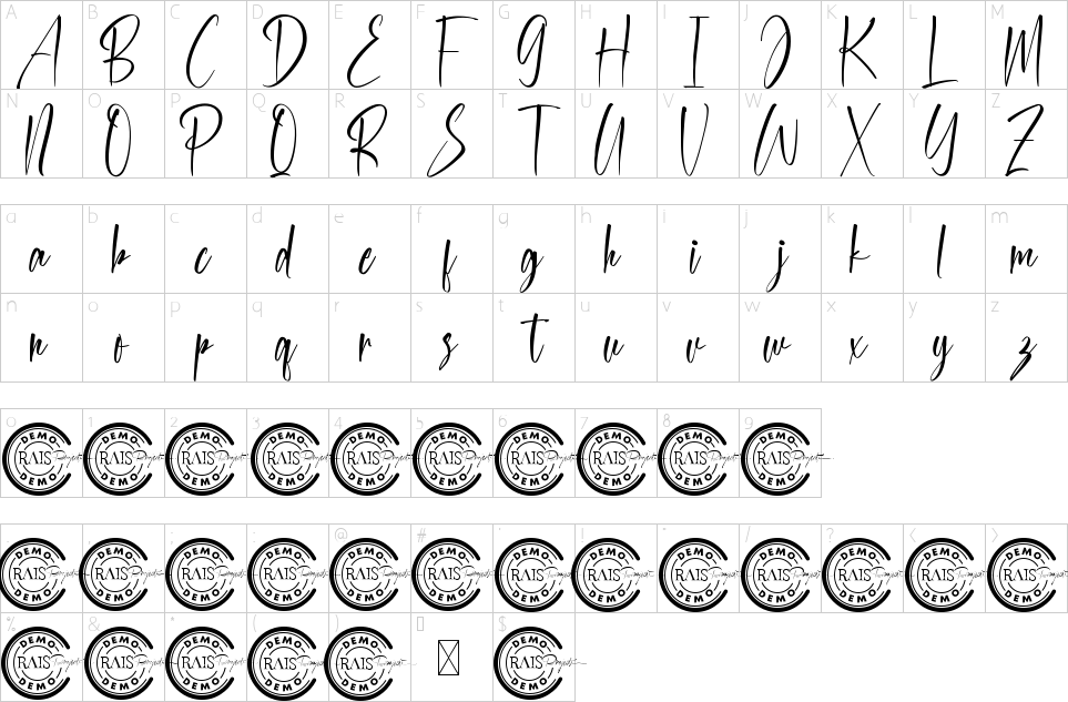 Mapa de caracteres da fonte Oakhurst Font
