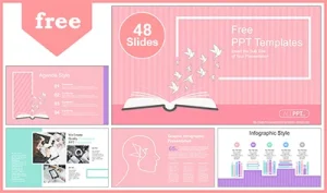 Opened Book with Paper Cranes PowerPoint Templates