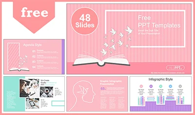 Opened Book with Paper Cranes PowerPoint Templates