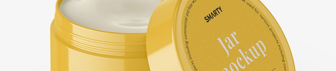 Opened glossy cosmetic jar mockup