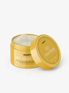Opened glossy cosmetic jar mockup