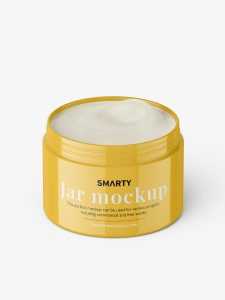 Opened glossy cosmetic jar mockup