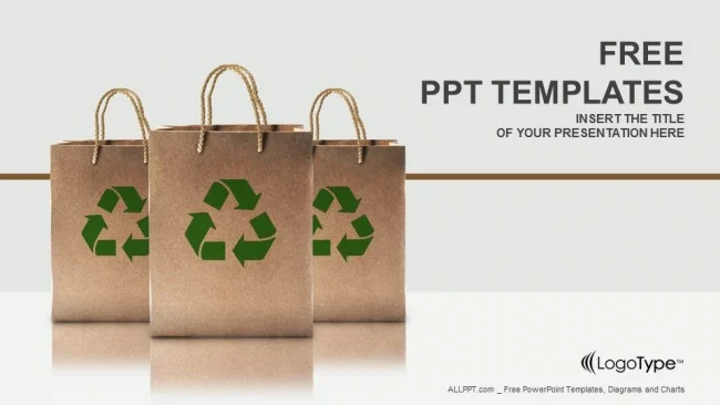Paper bags with recycle sign PowerPoint Templates