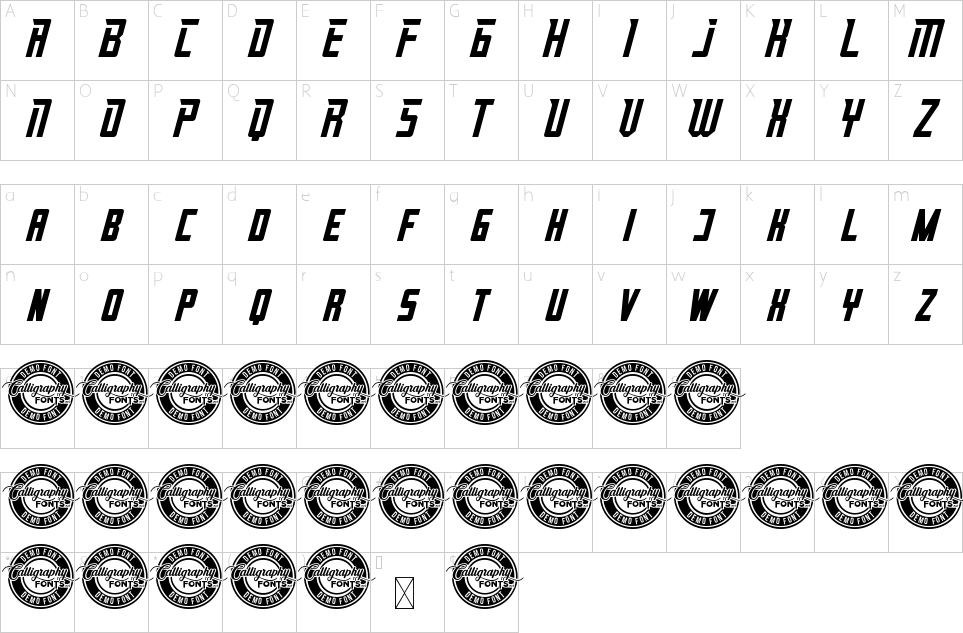 Mapa de caracteres da fonte Patriotics Font