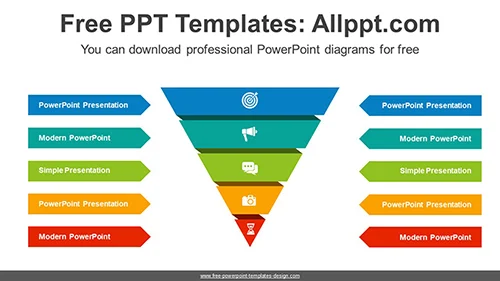 Pentagonal Arrow Funnel PPT Diagram