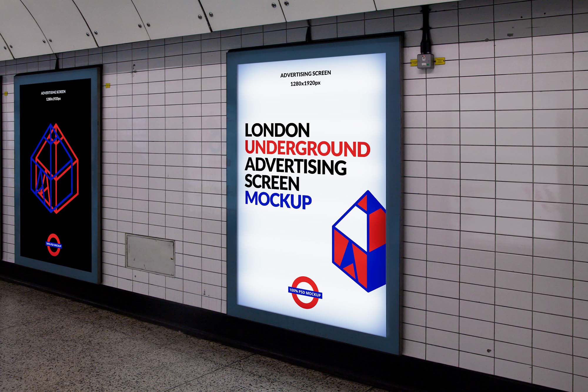 Perspective London Underground Advertising Screen Mockup (PSD)