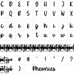 Mapa de caracteres da fonte Pheonies Font