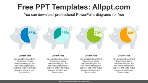 Piggy Bank Pie Charts PowerPoint Diagram