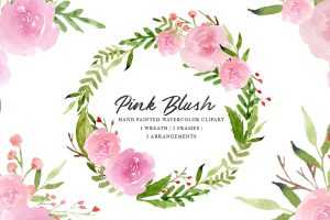 Pink Blush Watercolor Floral Graphics (PNG)