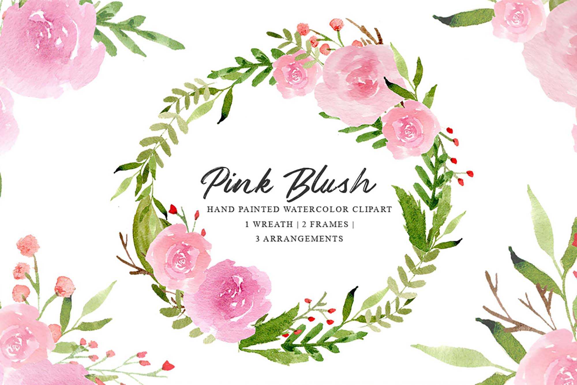 Pink Blush Watercolor Floral Graphics (PNG)