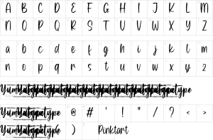 Mapa de caracteres da fonte Pinktart Font
