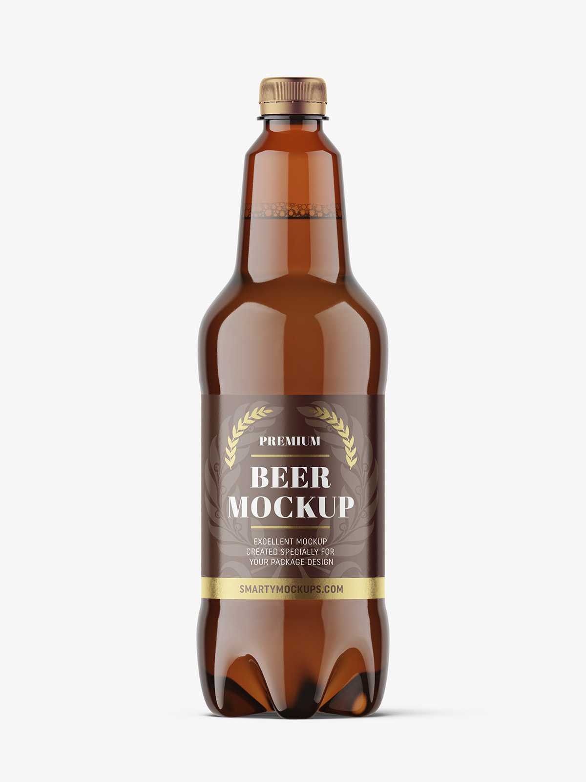 Plastic beer bottle mockup / amber