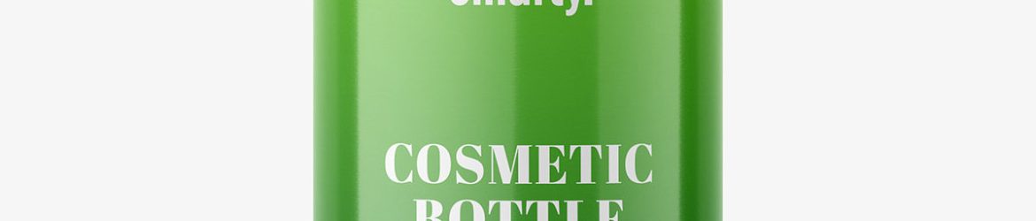 Plastic glossy bottle with pump mockup