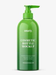 Plastic glossy bottle with pump mockup