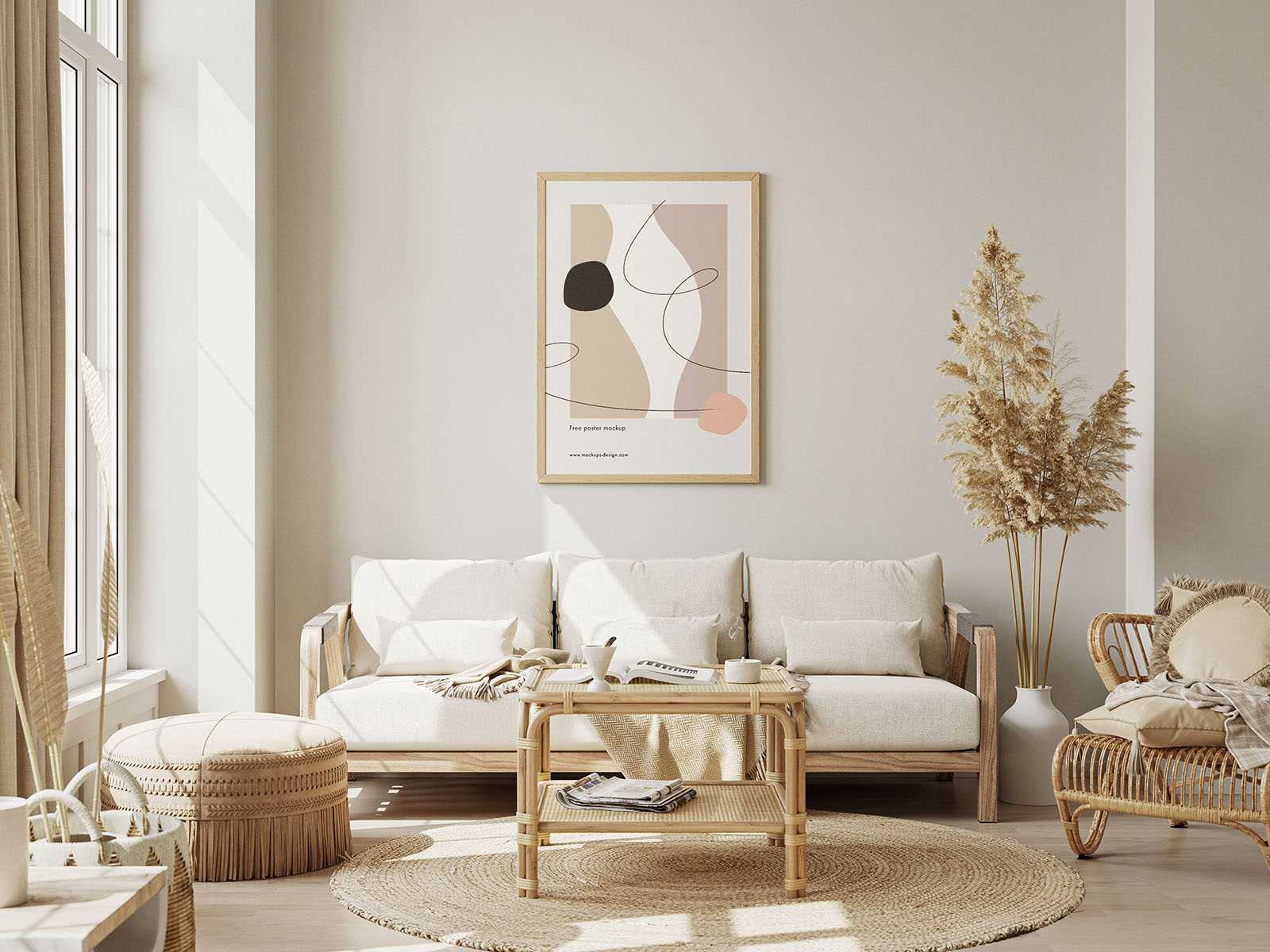 Poster in boho room mockup - Instant Download