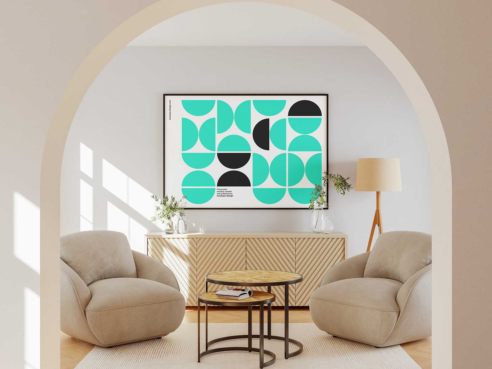 Poster in bright sunny room mockup - Instant Download