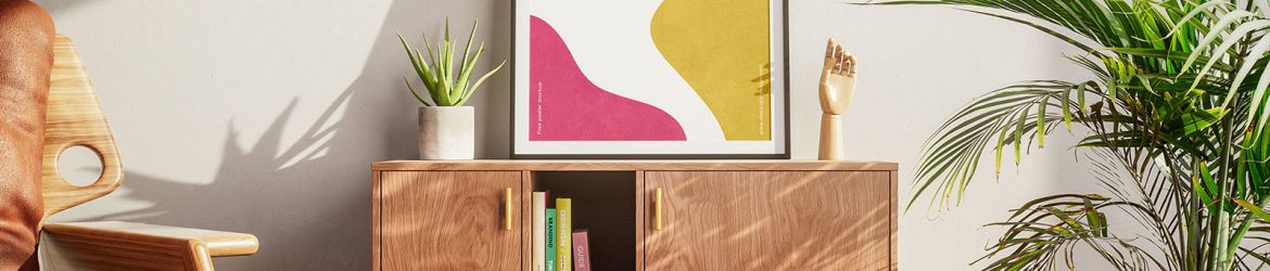 Poster on a wooden dresser mockup - Instant Download