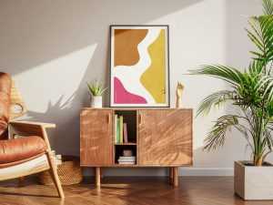 Poster on a wooden dresser mockup - Instant Download