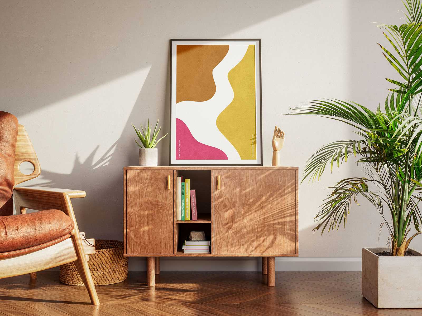 Poster on a wooden dresser mockup - Instant Download