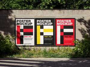 Posters in frames on old wall mockup - Instant Download