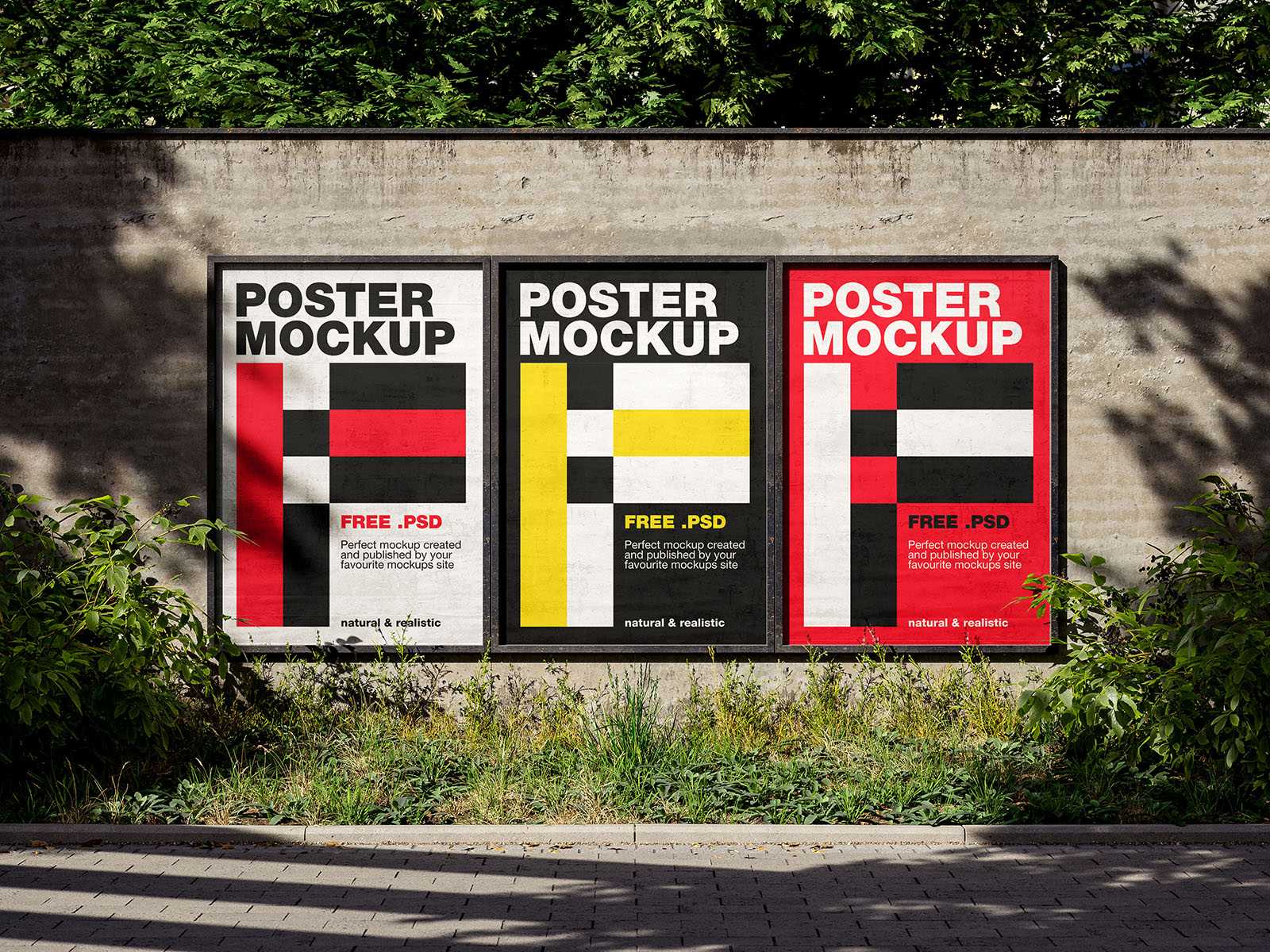 Posters in frames on old wall mockup - Instant Download