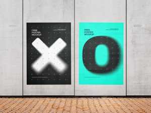 Posters on concrete wall mockup - Instant Download