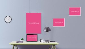 Posters with Laptop Mockup (PSD)