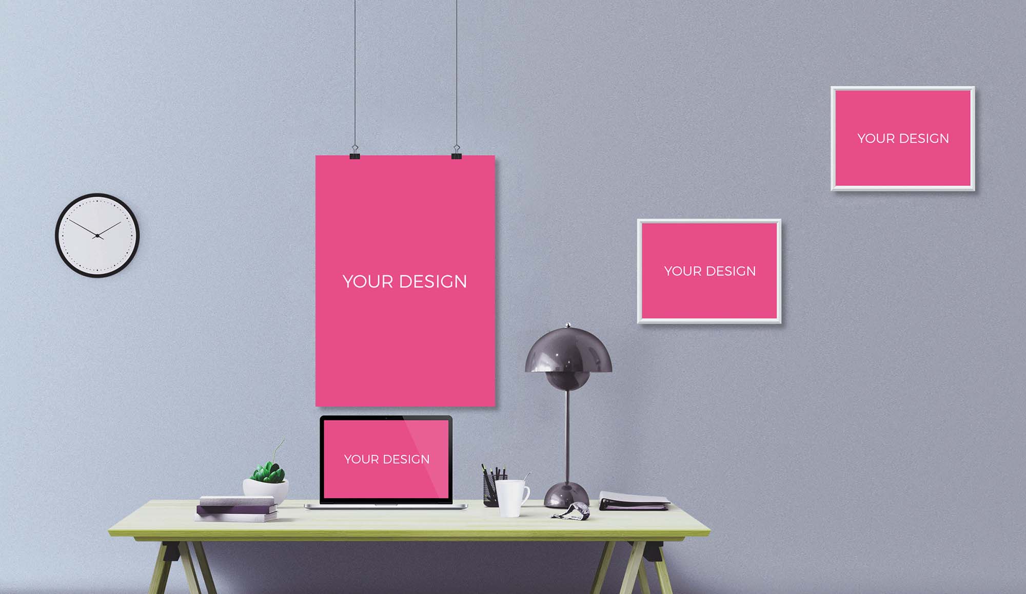 Posters with Laptop Mockup (PSD)