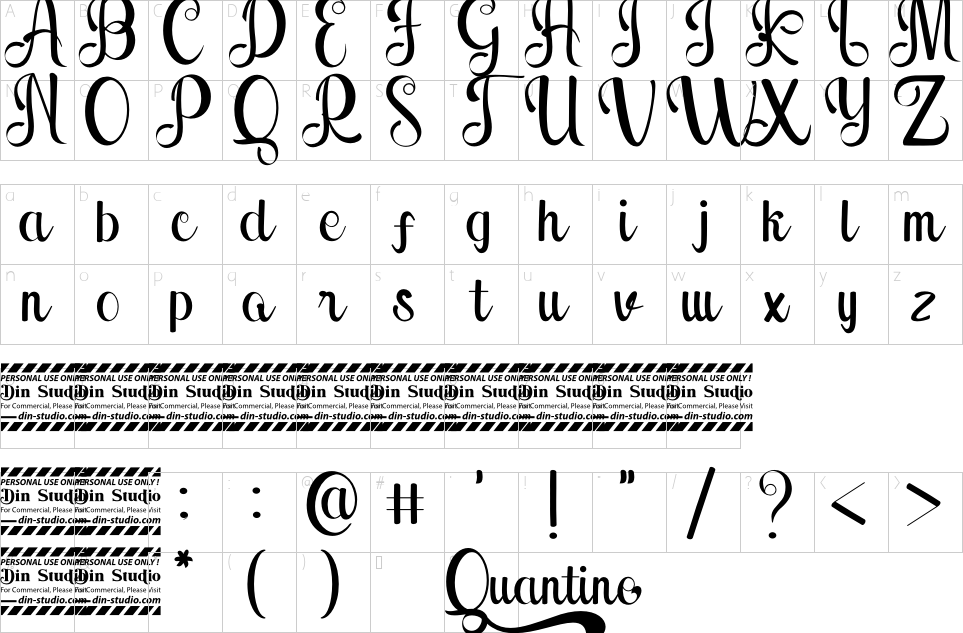Mapa de caracteres da fonte Quantine Font