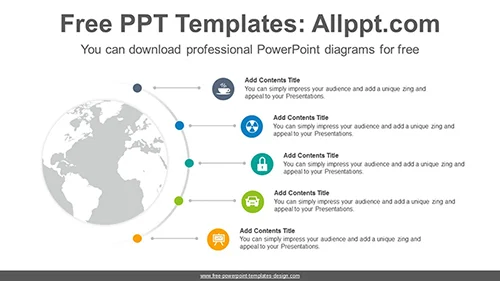Radial world map PowerPoint Diagram Template