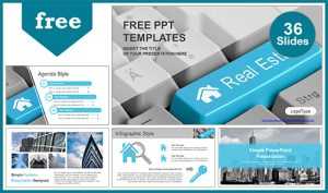 Real Estate Icons on Computer Keyboard PowerPoint Template