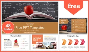 Red Apple Placed Books PowerPoint Templates