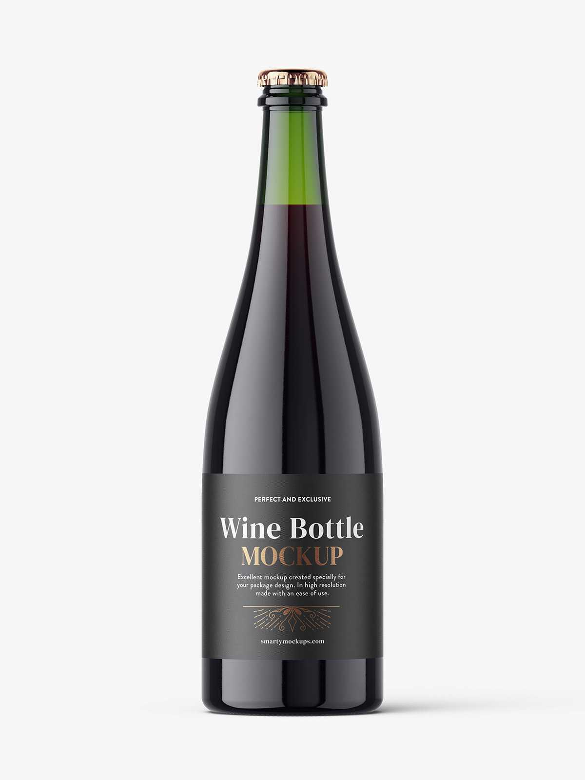 Red wine bottle with crown cap mockup