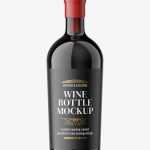 Red wine bottle with wax seal mockup