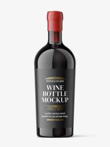 Red wine bottle with wax seal mockup