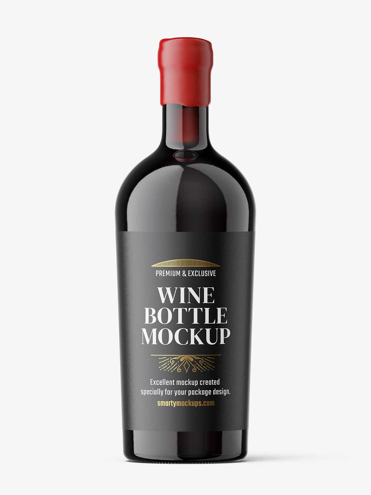 Red wine bottle with wax seal mockup