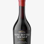 Red wine bottle with wax seal mockup